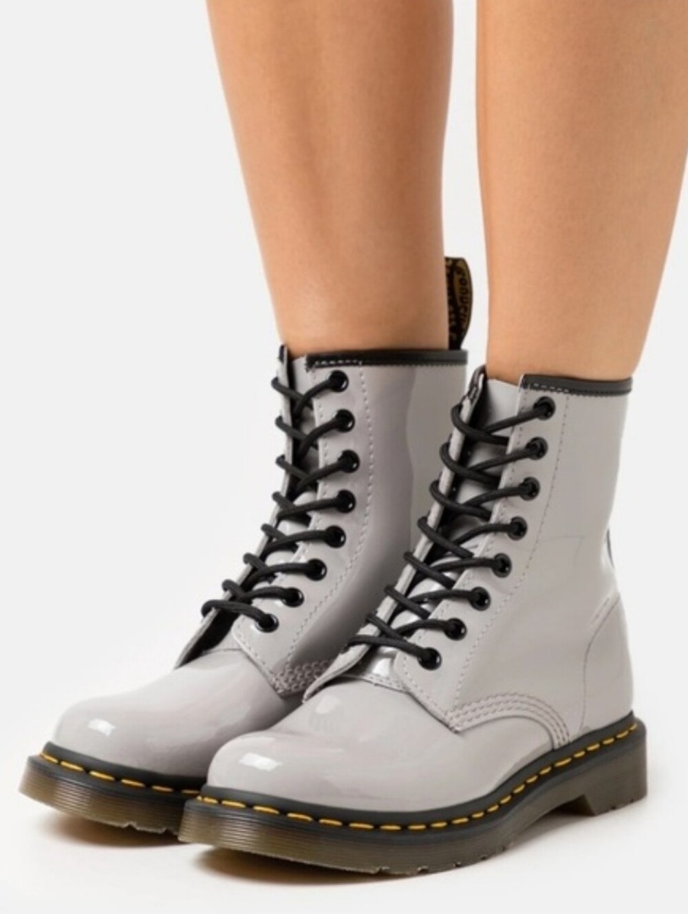 Dr. Martens 1460 Combat Boots in Zinc Gray Patent Leather Womens Size 8